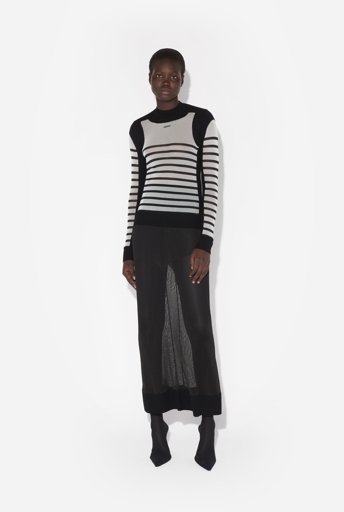 Le Pull Bi-Matière Marinière - White & Black