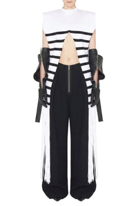 Top marinière à franges en coton - White & Black