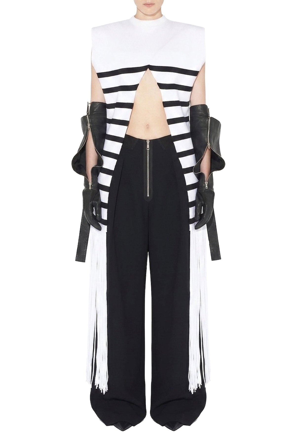 Top marinière à franges en coton - White & Black