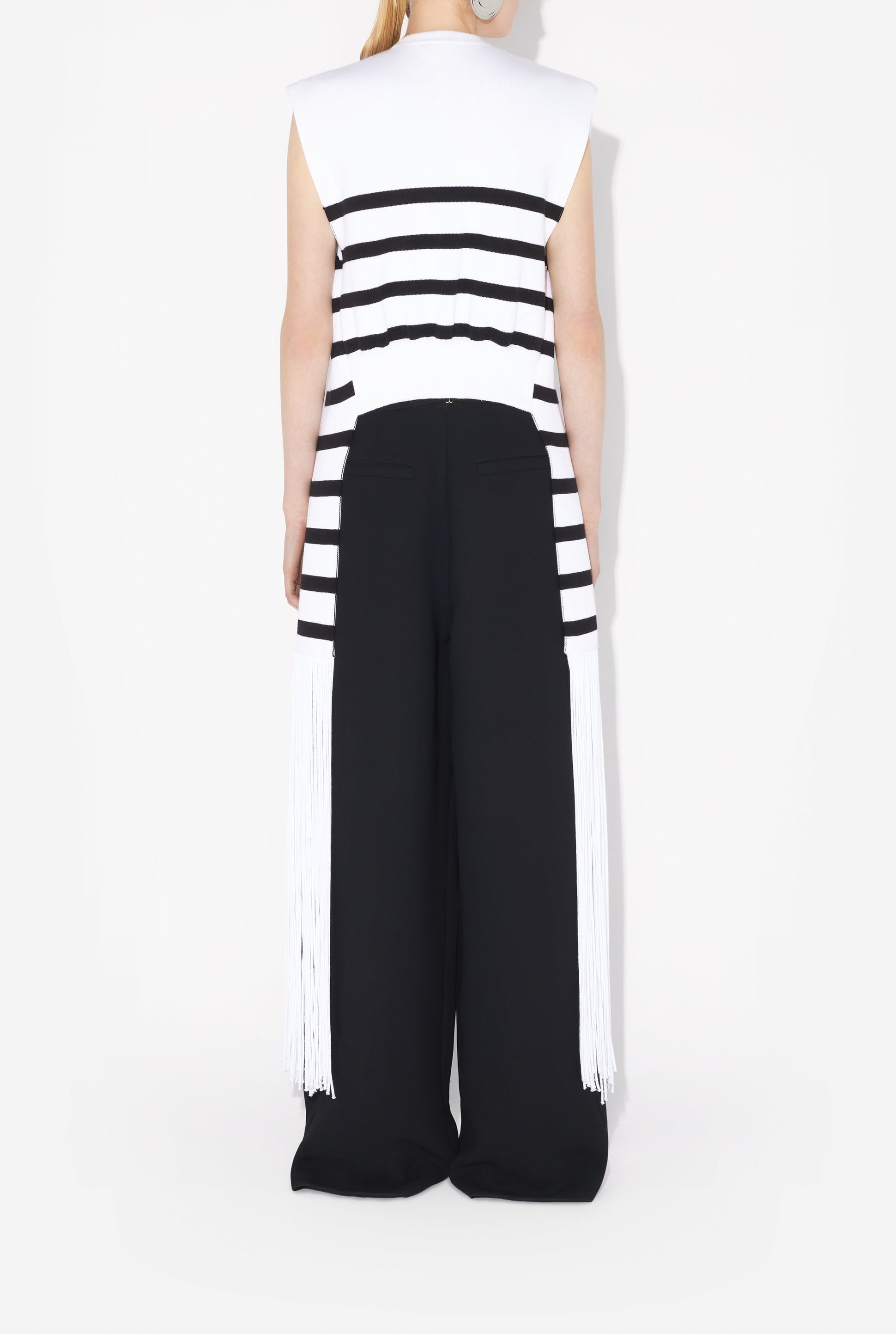 Top marinière à franges en coton - White & Black