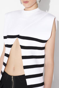 Top marinière à franges en coton - White & Black