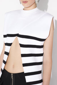 Top marinière à franges en coton - White & Black