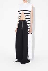 Top marinière à franges en coton - White & Black