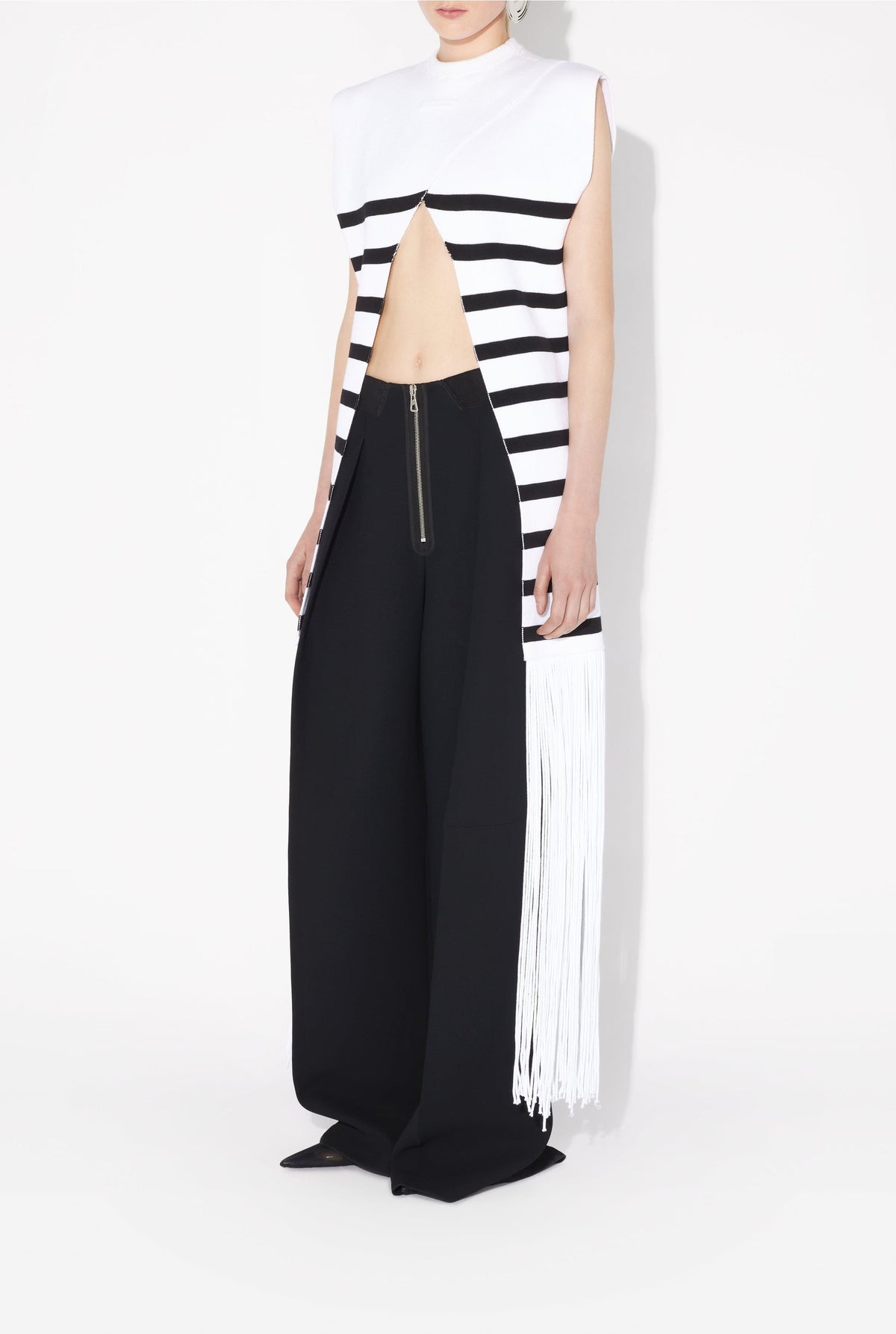 Top marinière à franges en coton - White & Black
