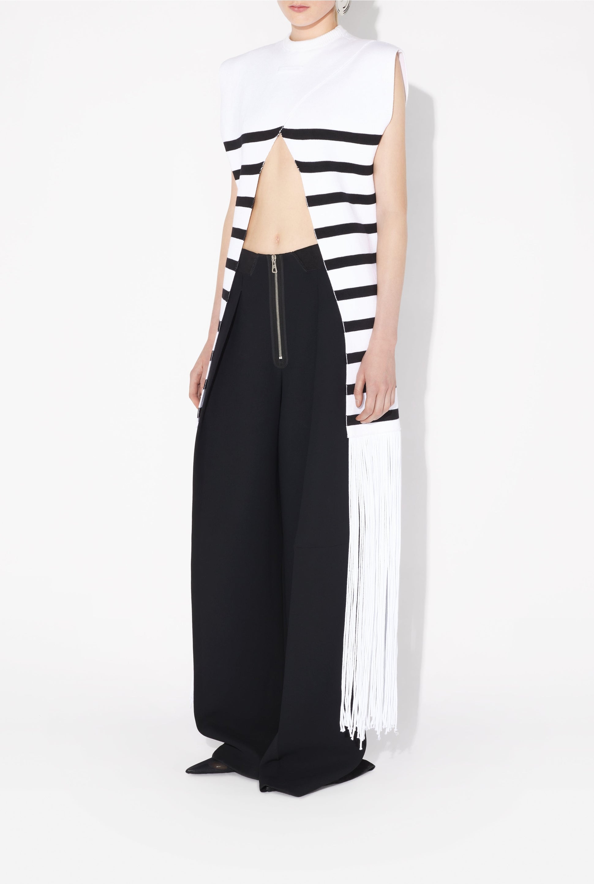 Top marinière à franges en coton - White & Black