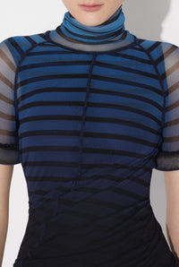 Robe courte rayée 3D - Black & Navy & Light Blue