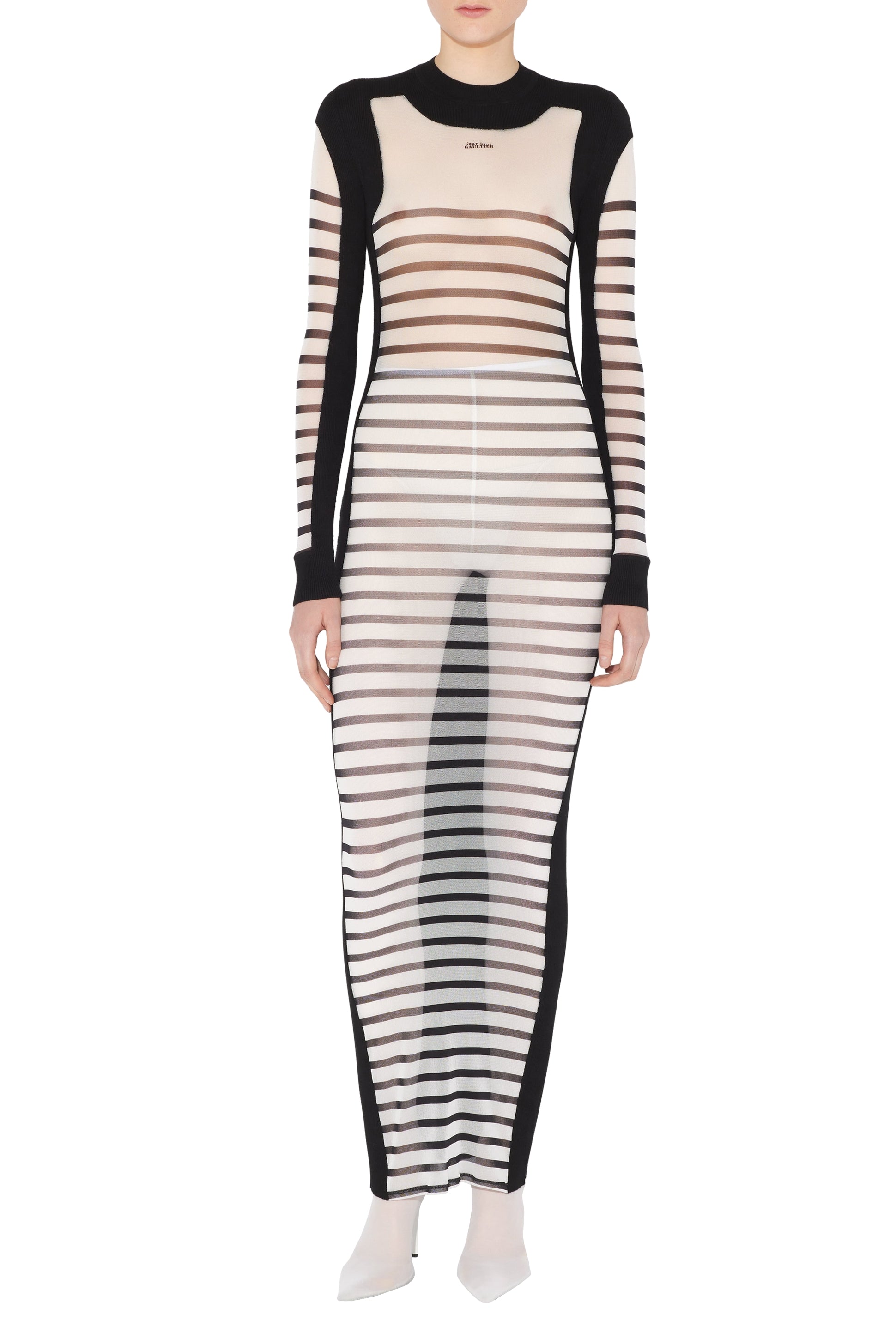 Robe longue bi-matière marinière - White & Black