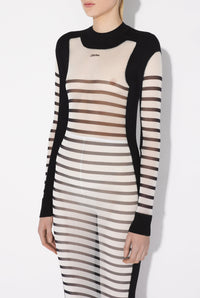 Robe longue bi-matière marinière - White & Black