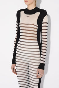 Robe longue bi-matière marinière - White & Black