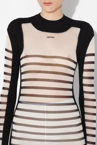 Robe longue bi-matière marinière - White & Black