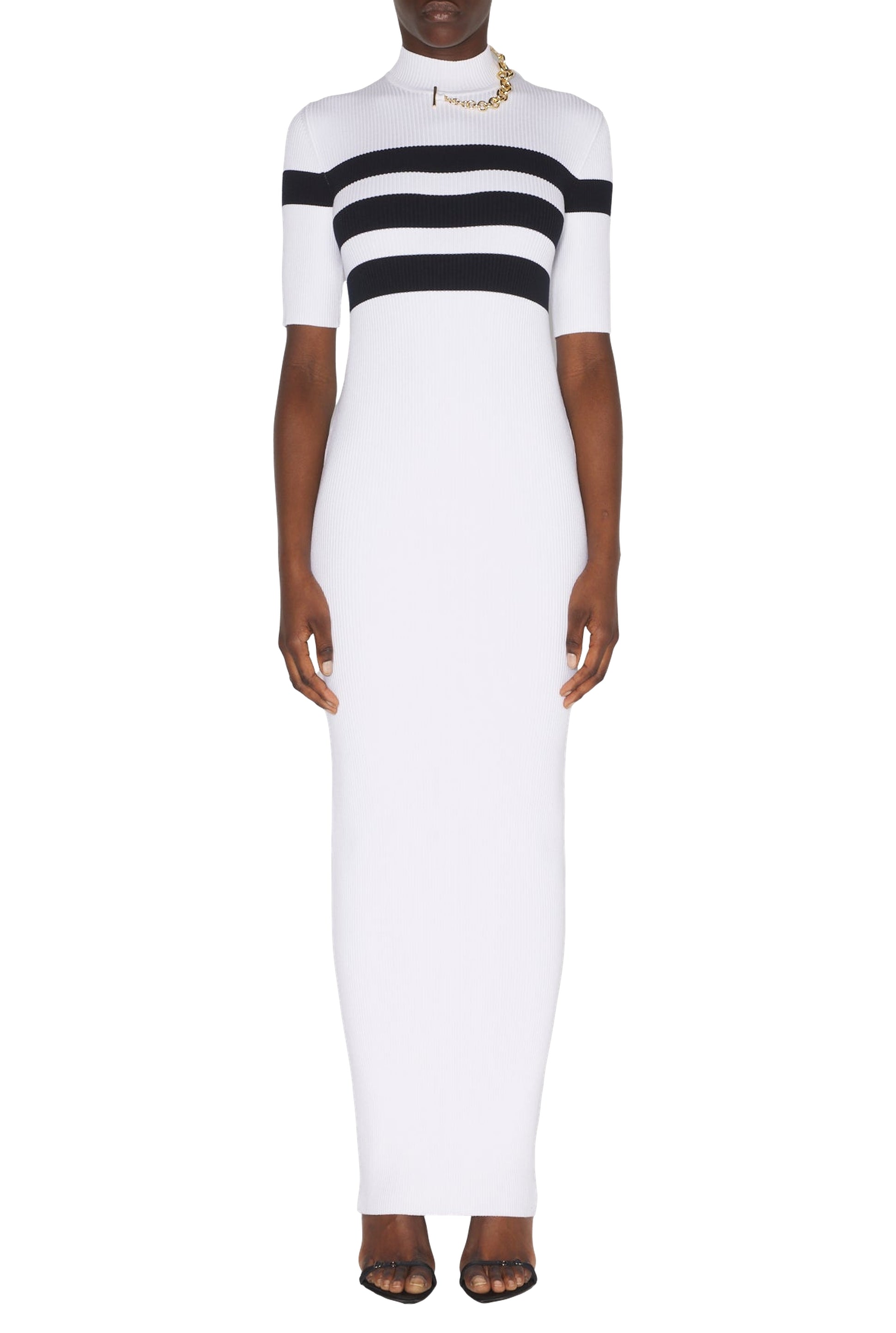 Striped short-sleeved dress - White & Navy
