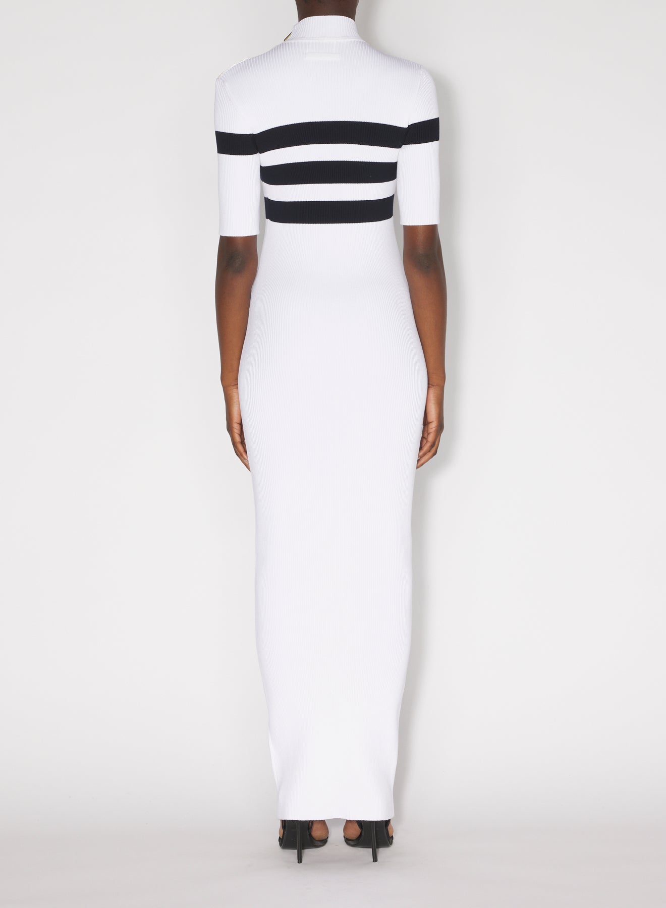 Striped short-sleeved dress - White & Navy