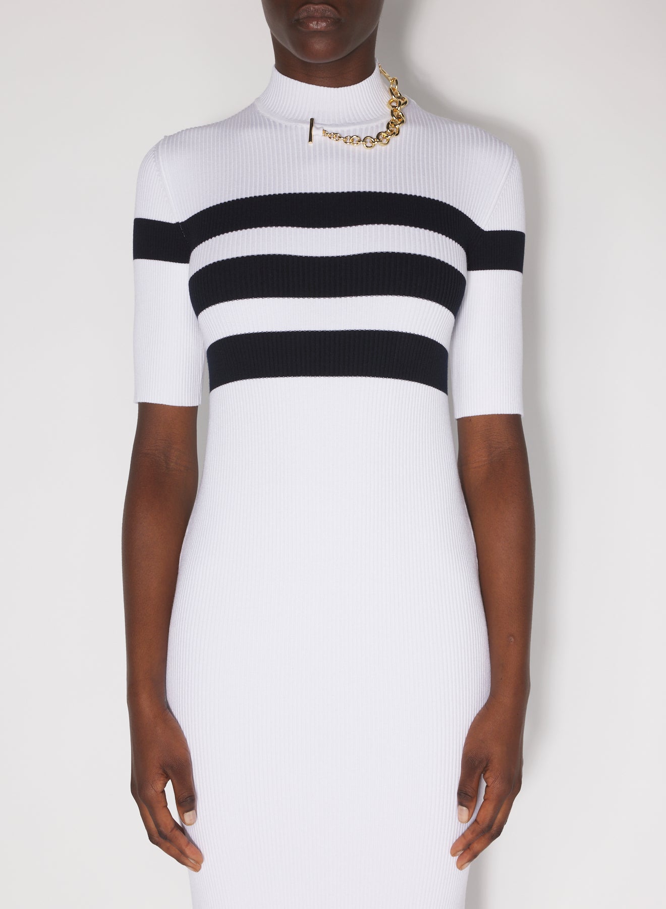 Striped short-sleeved dress - White & Navy