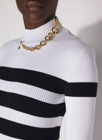 Striped short-sleeved dress - White & Navy