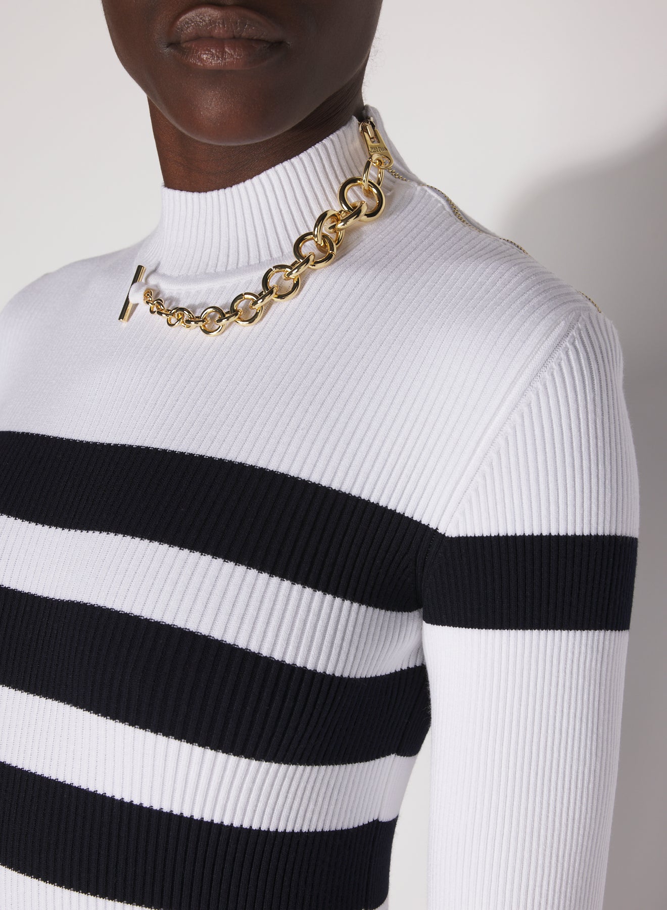Striped short-sleeved dress - White & Navy