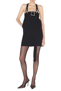Robe courte à bretelles en laine - Black