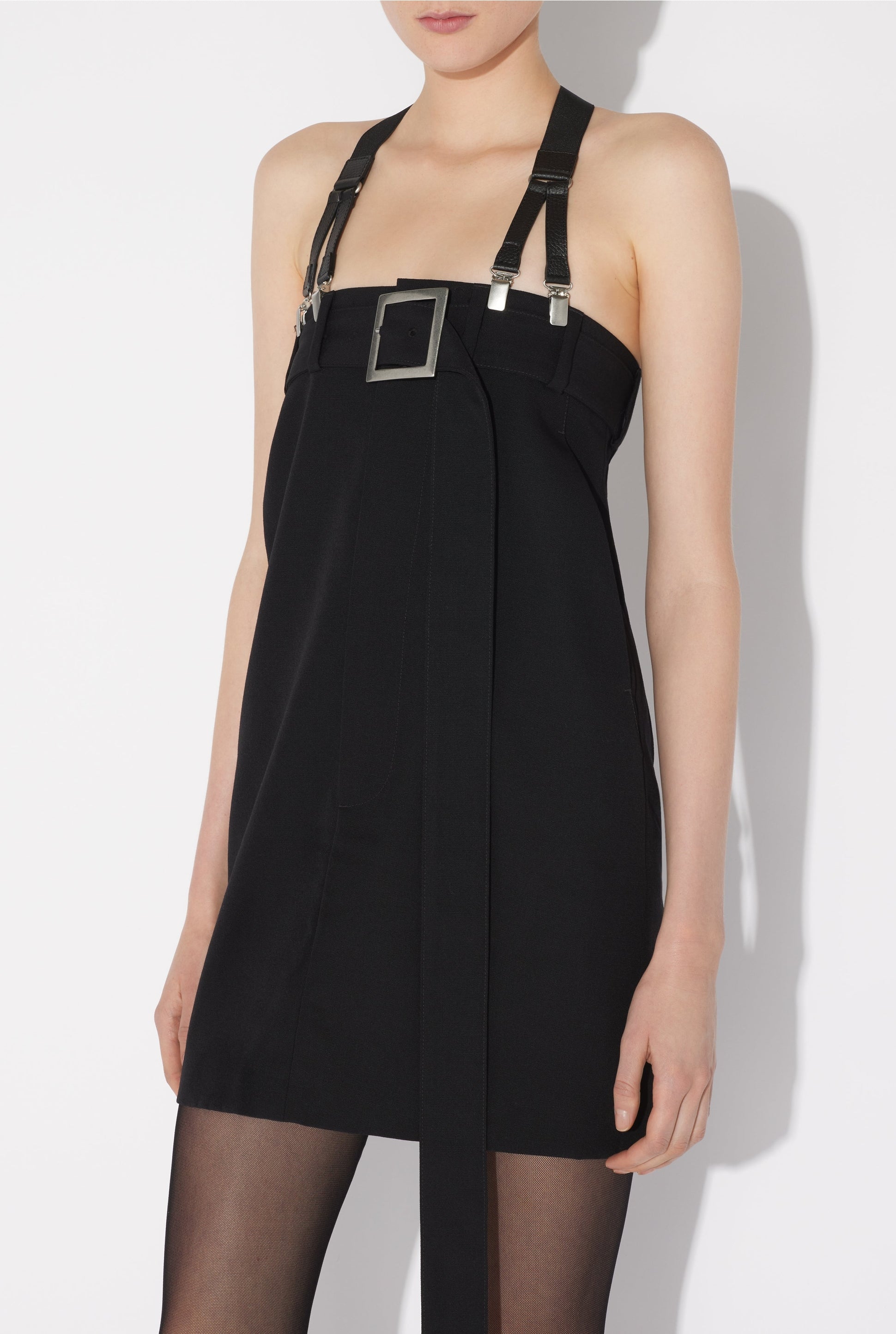 Robe courte à bretelles en laine - Black