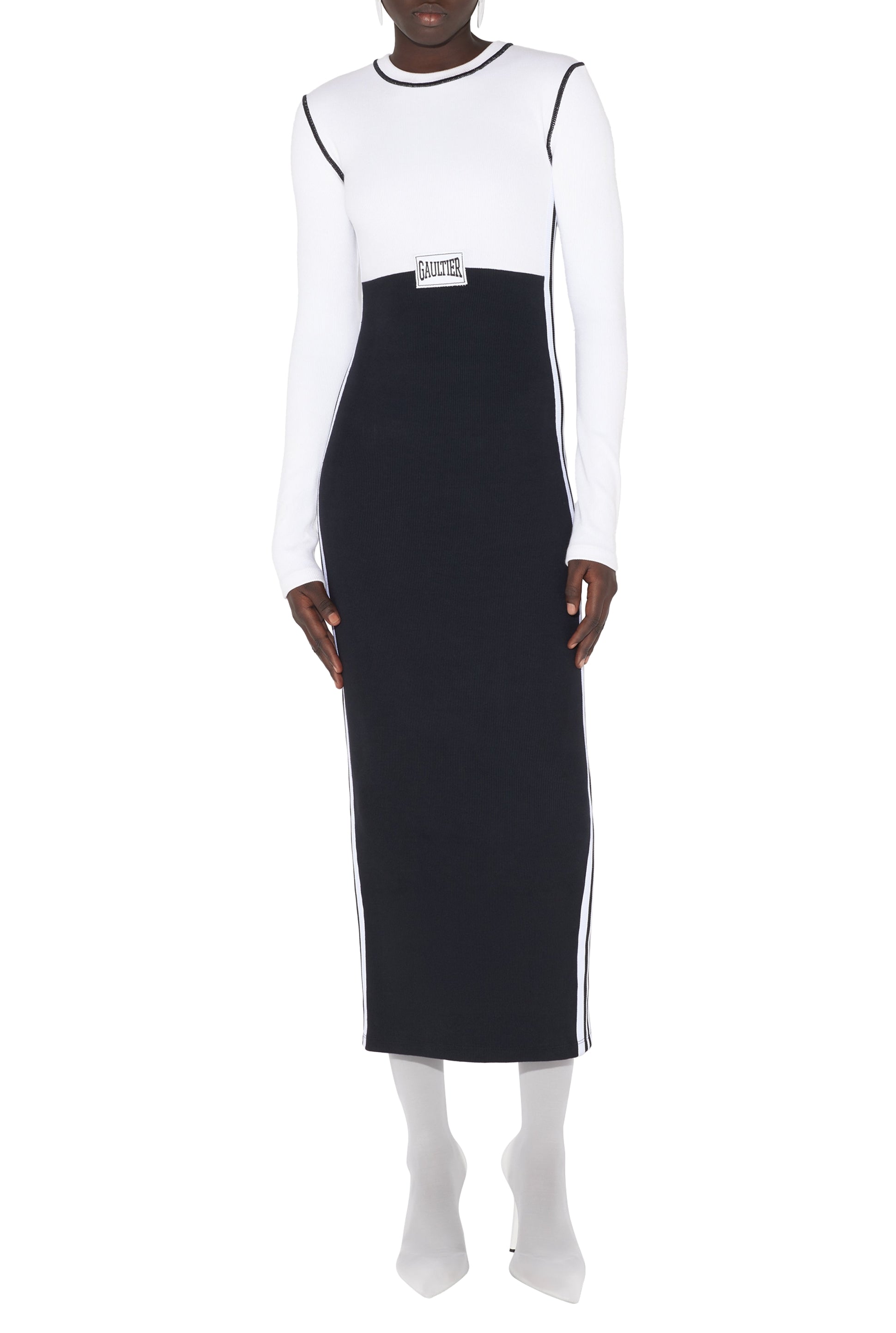 Robe longue Color Block en coton - White & Black