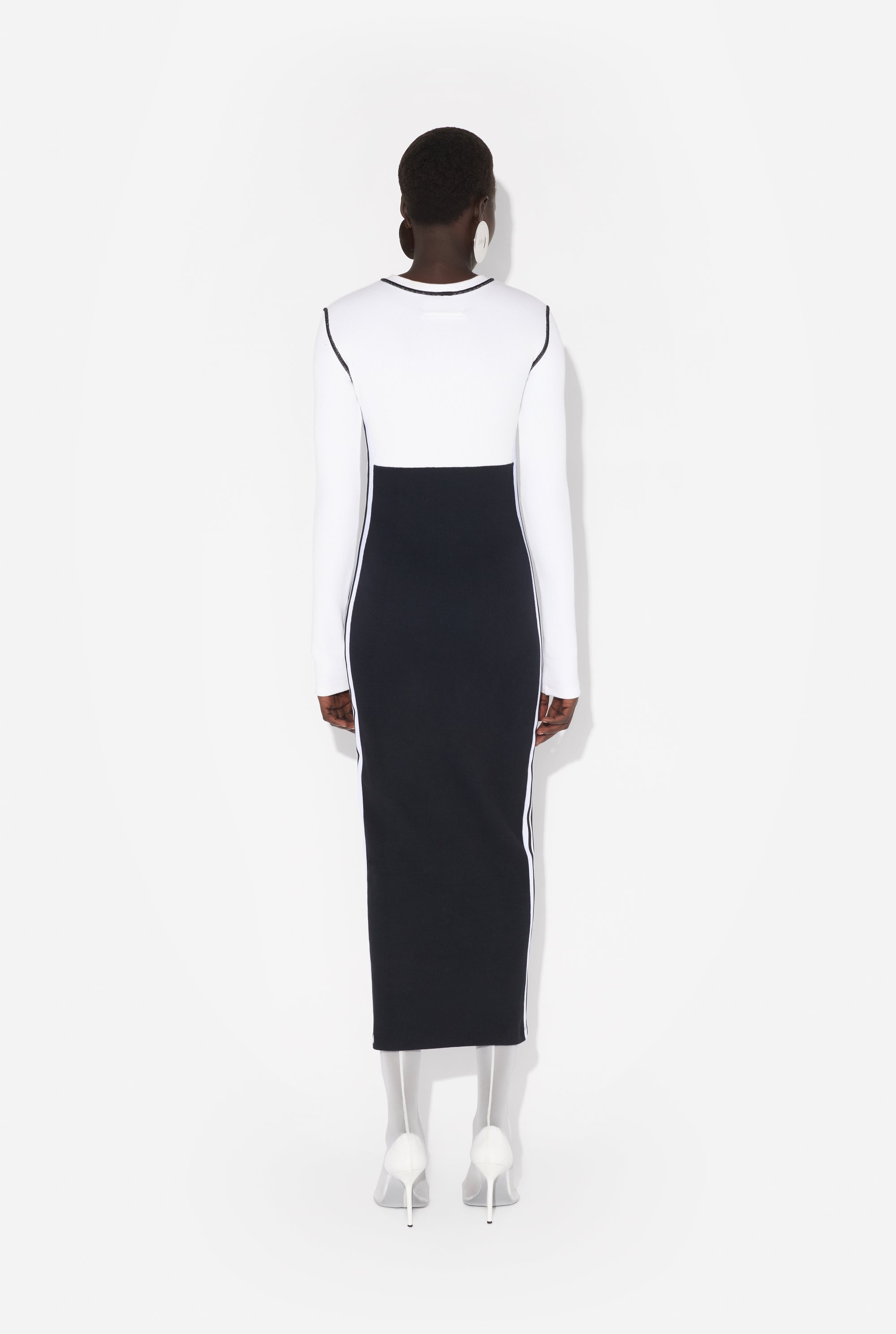 Robe longue Color Block en coton - White & Black