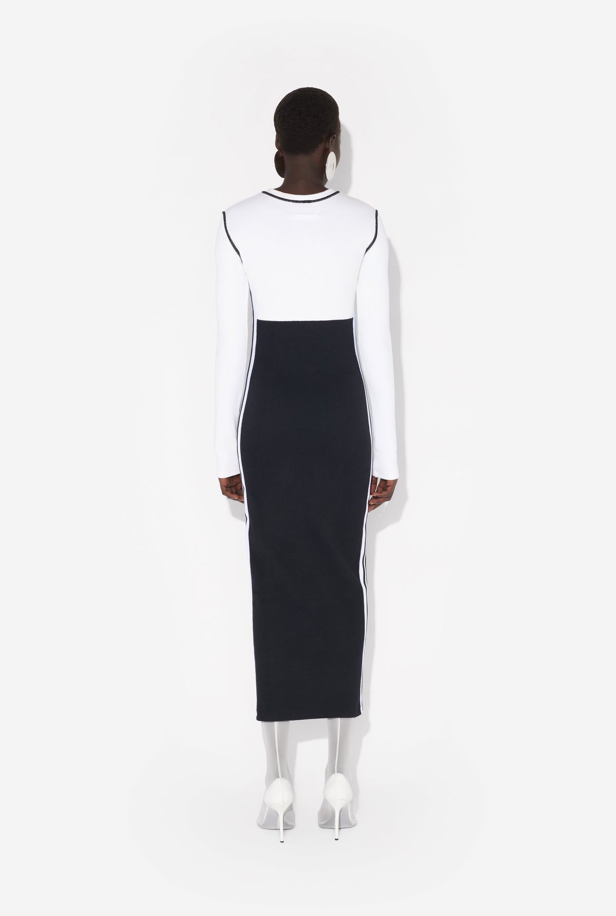 Robe longue Color Block en coton - White & Black