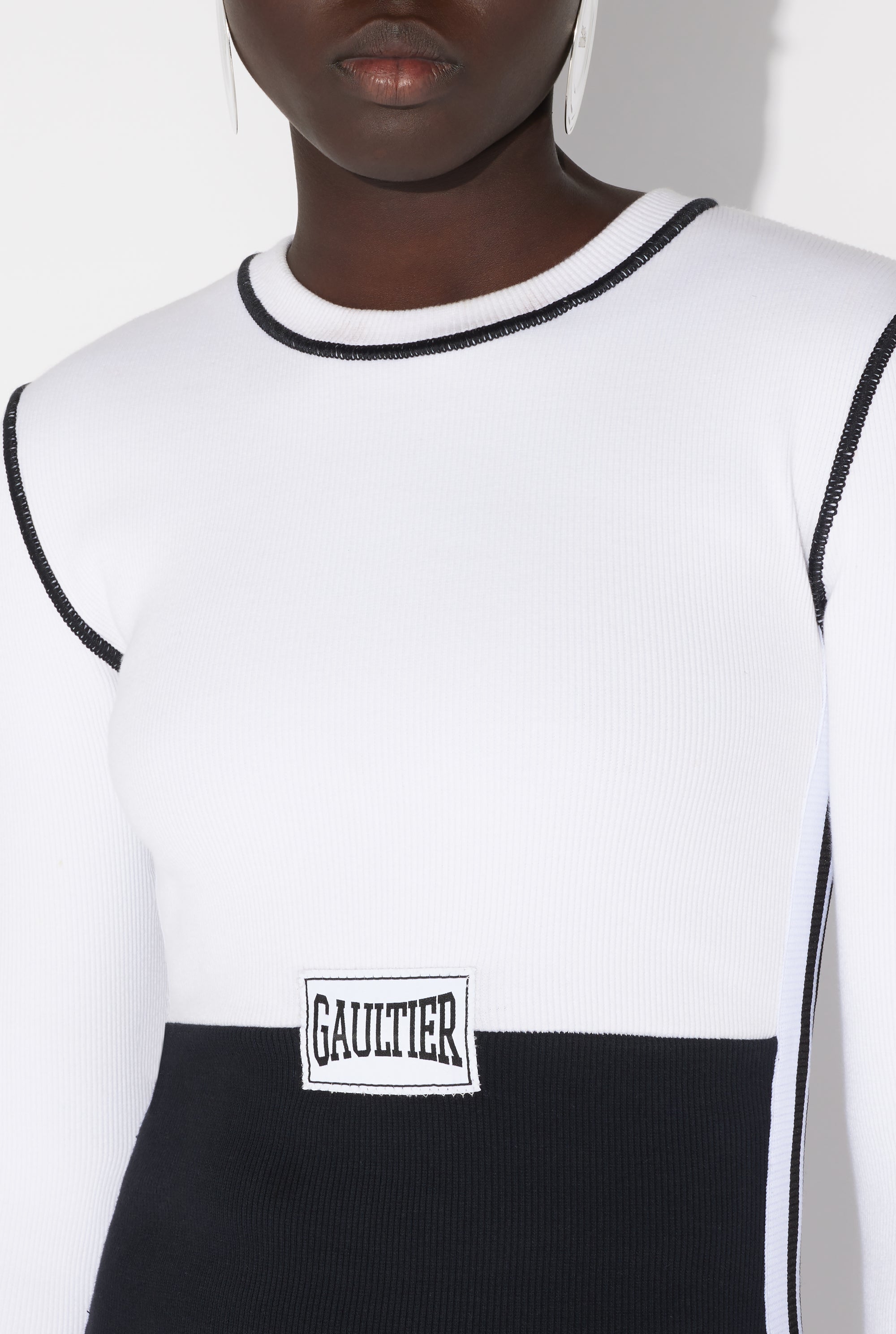 Robe longue Color Block en coton - White & Black