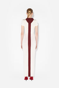 Robe longue Blanche à chevrons - White & Burgundy
