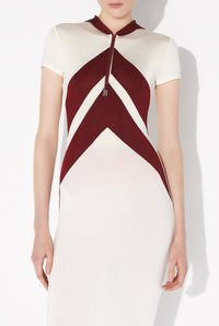 Robe longue Blanche à chevrons - White & Burgundy