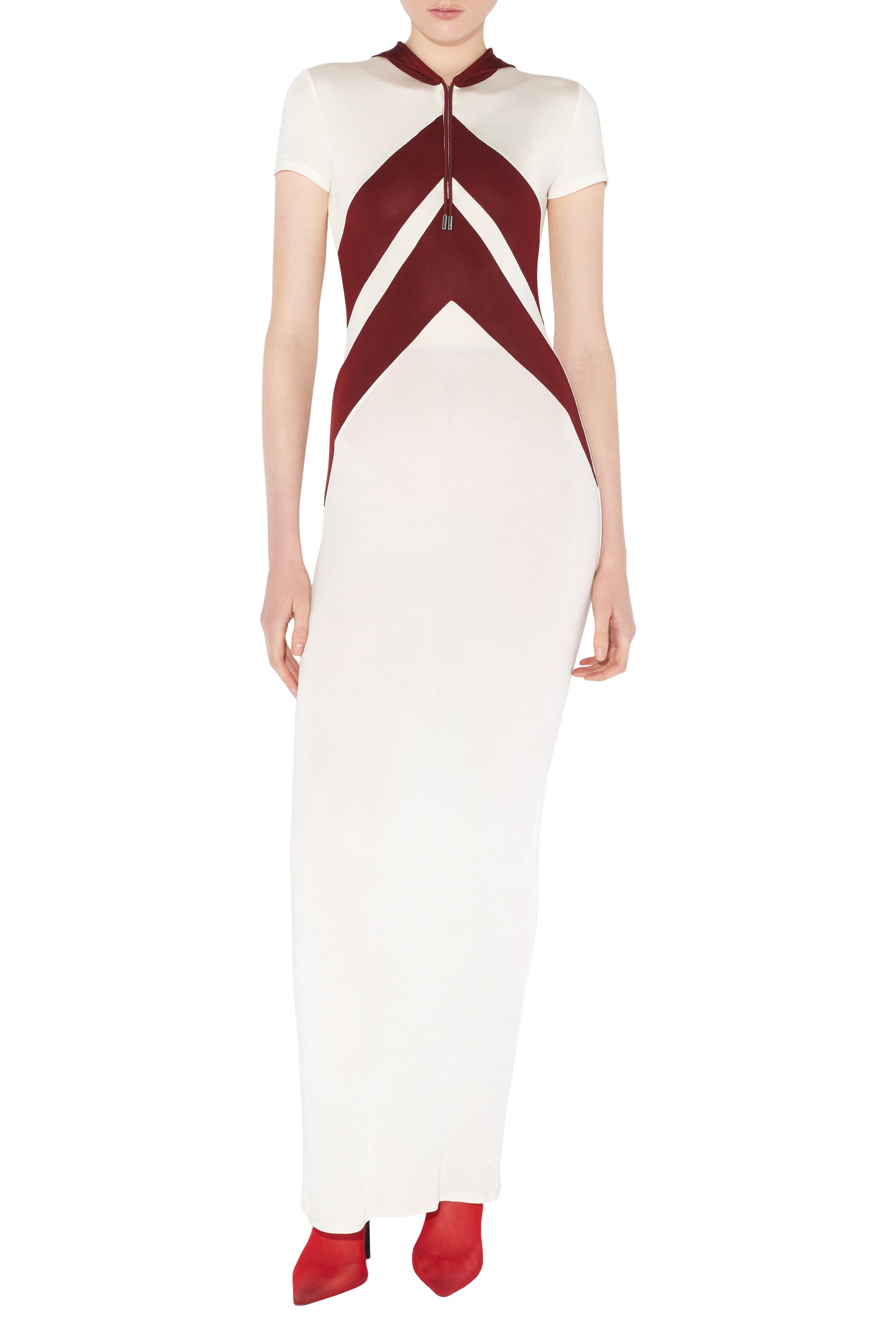 Robe longue Blanche à chevrons - White & Burgundy