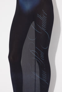 Mesh Long Dress Printed "Le Mâle" With Gathers Details - Navy & Lightblue & White