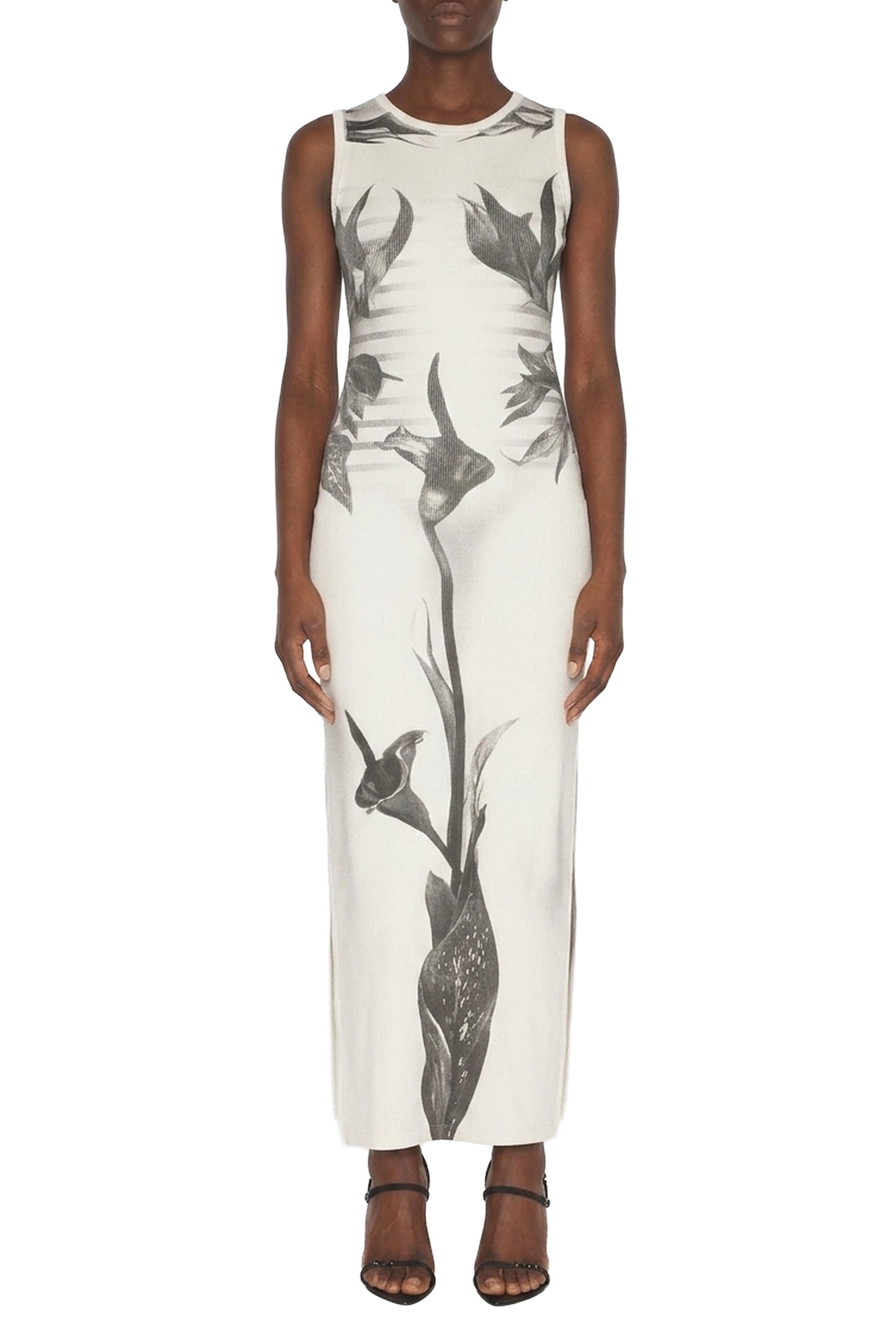 Ribbed cotton print maxi dress - White & Grey & Black