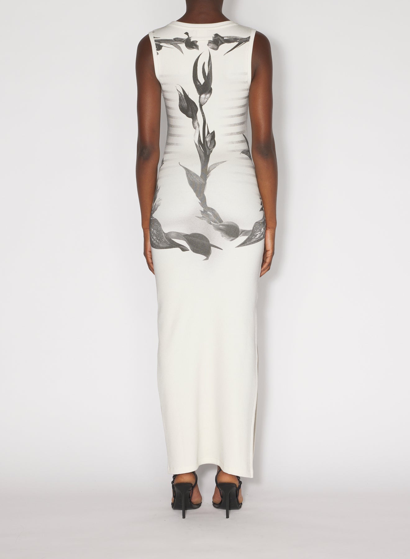 Robe longue côtelé imprimée en coton - White & Grey & Black