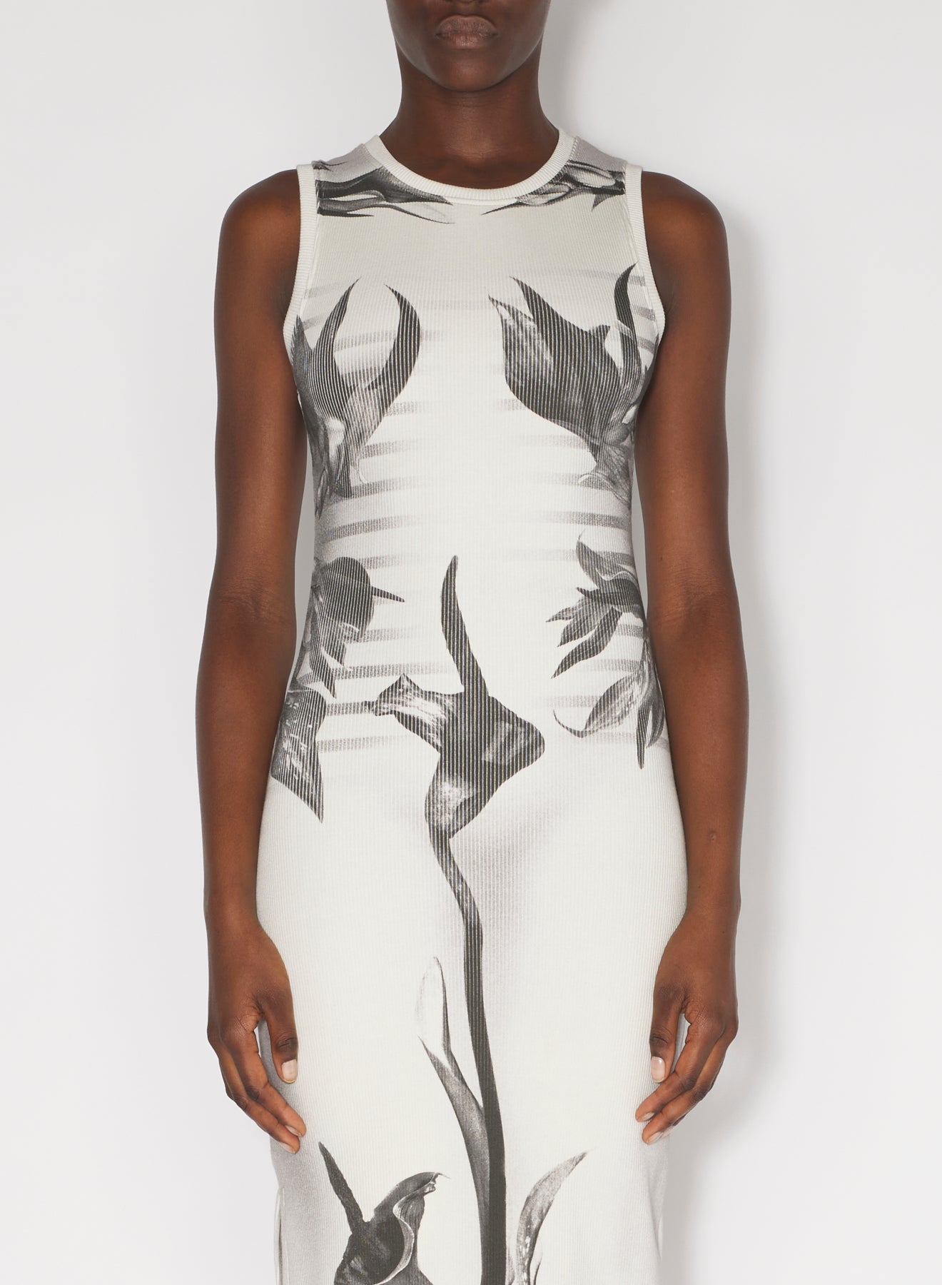 Robe longue côtelé imprimée en coton - White & Grey & Black