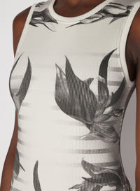 Robe longue côtelé imprimée en coton - White & Grey & Black