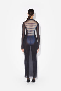 Mesh Crew Neck Long Dress Printed "Le Mâle" - Navy & Lightblue & White