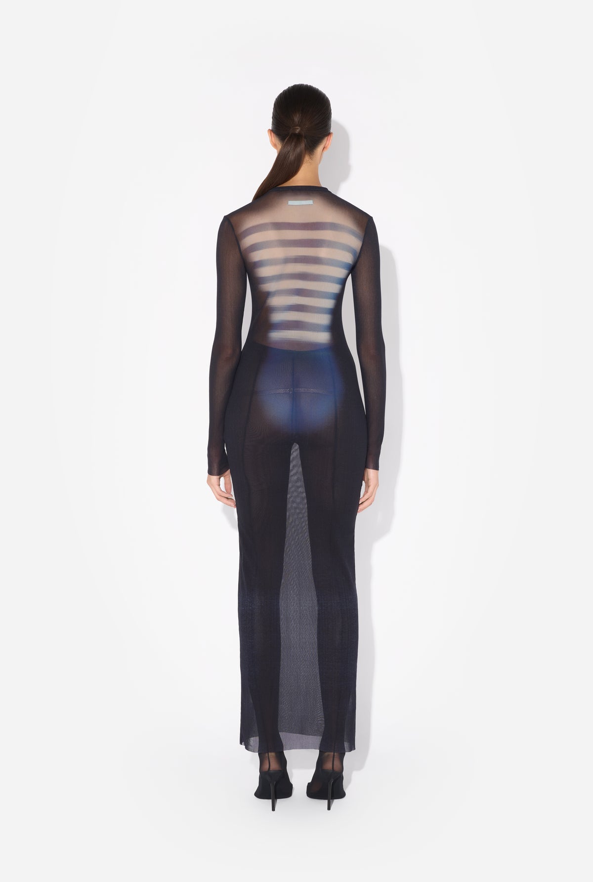 Mesh Crew Neck Long Dress Printed "Le Mâle" - Navy & Lightblue & White