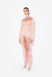 Mesh Turtleneck Long Dress Printed "Le Classique" - Palepink & Dustypink
