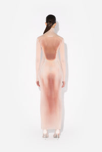 Mesh Turtleneck Long Dress Printed "Le Classique" - Palepink & Dustypink