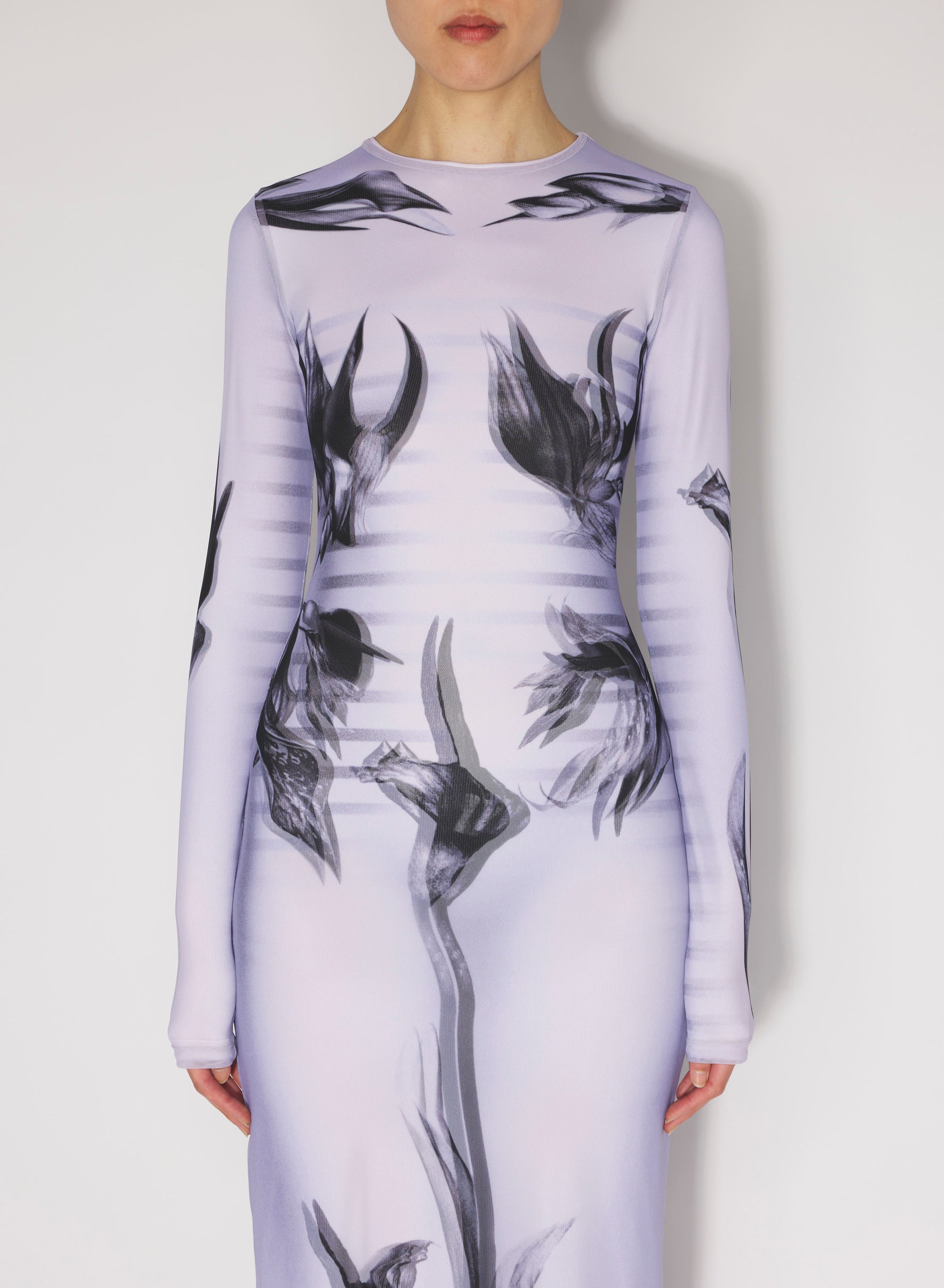 Robe à manches longues imprimée - White & Grey & Black
