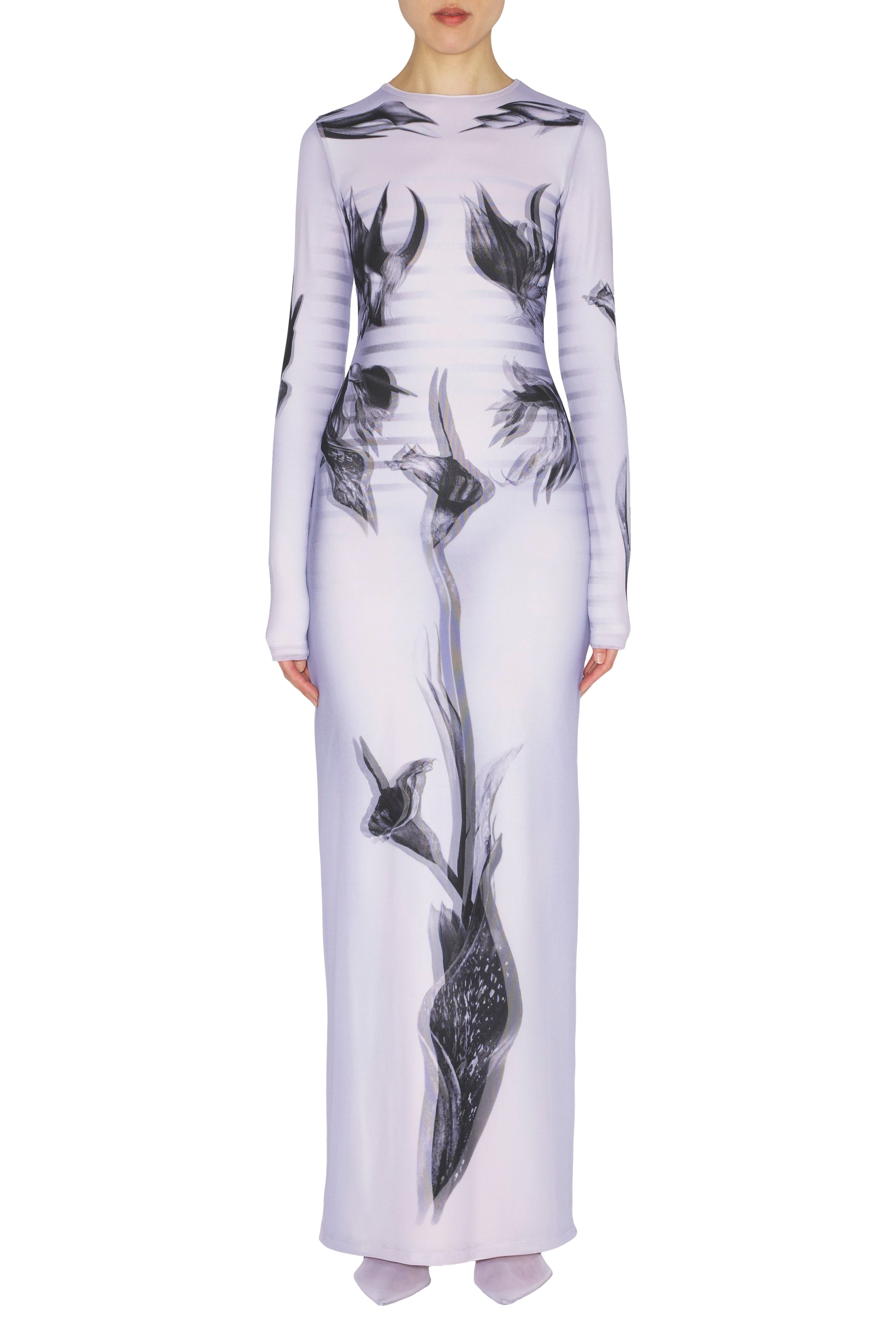 Robe à manches longues imprimée - White & Grey & Black