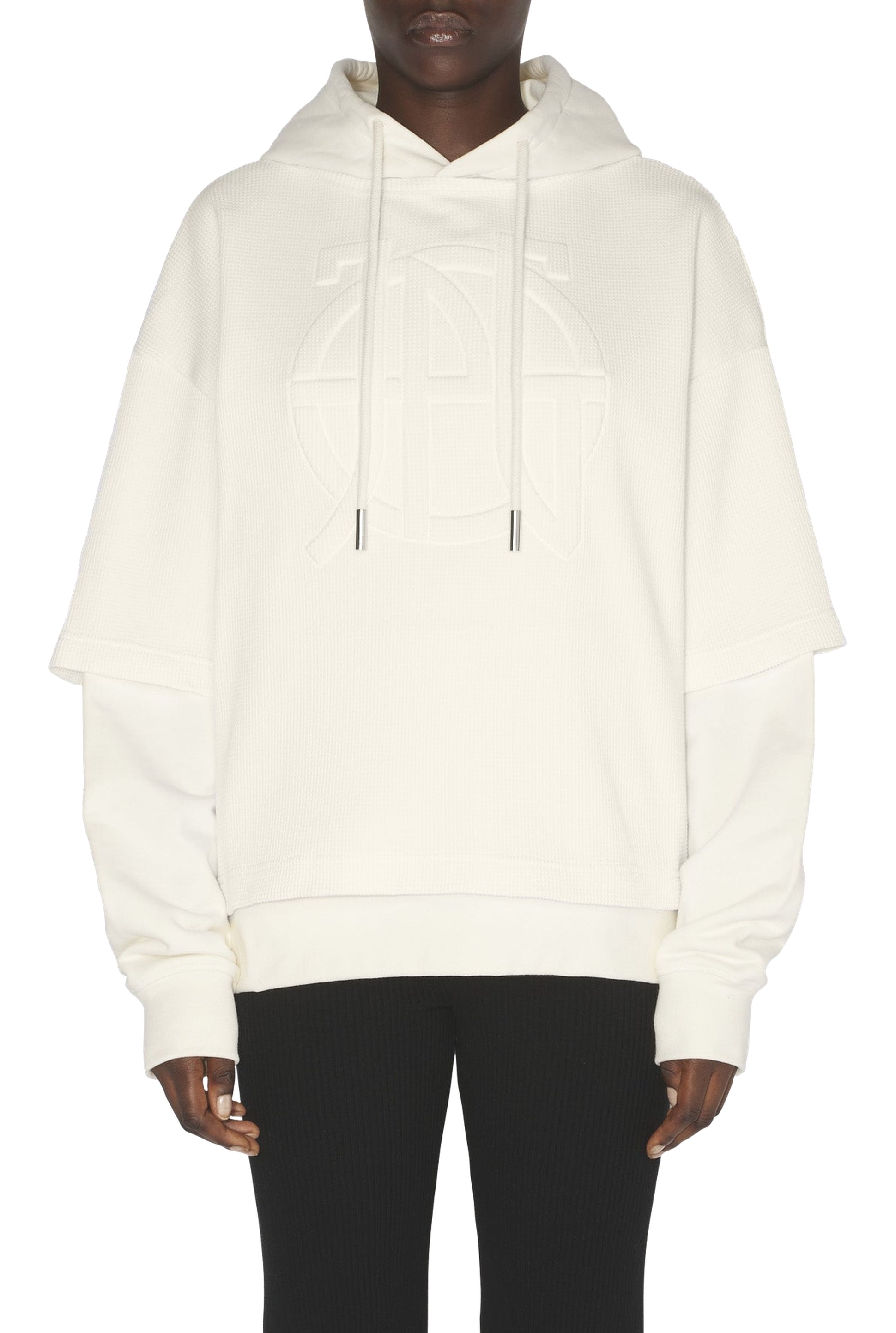 Sweat à capuche oversize Waffle en coton - Écru