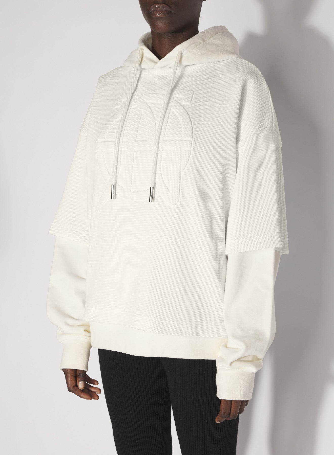 Sweat à capuche oversize Waffle en coton - Écru