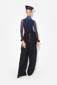 Mesh Turtleneck Long Sleeves Top With 3D Cuff - Black & Navy & Lightblue