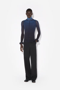 Mesh Turtleneck Long Sleeves Top With 3D Cuff - Black & Navy & Lightblue