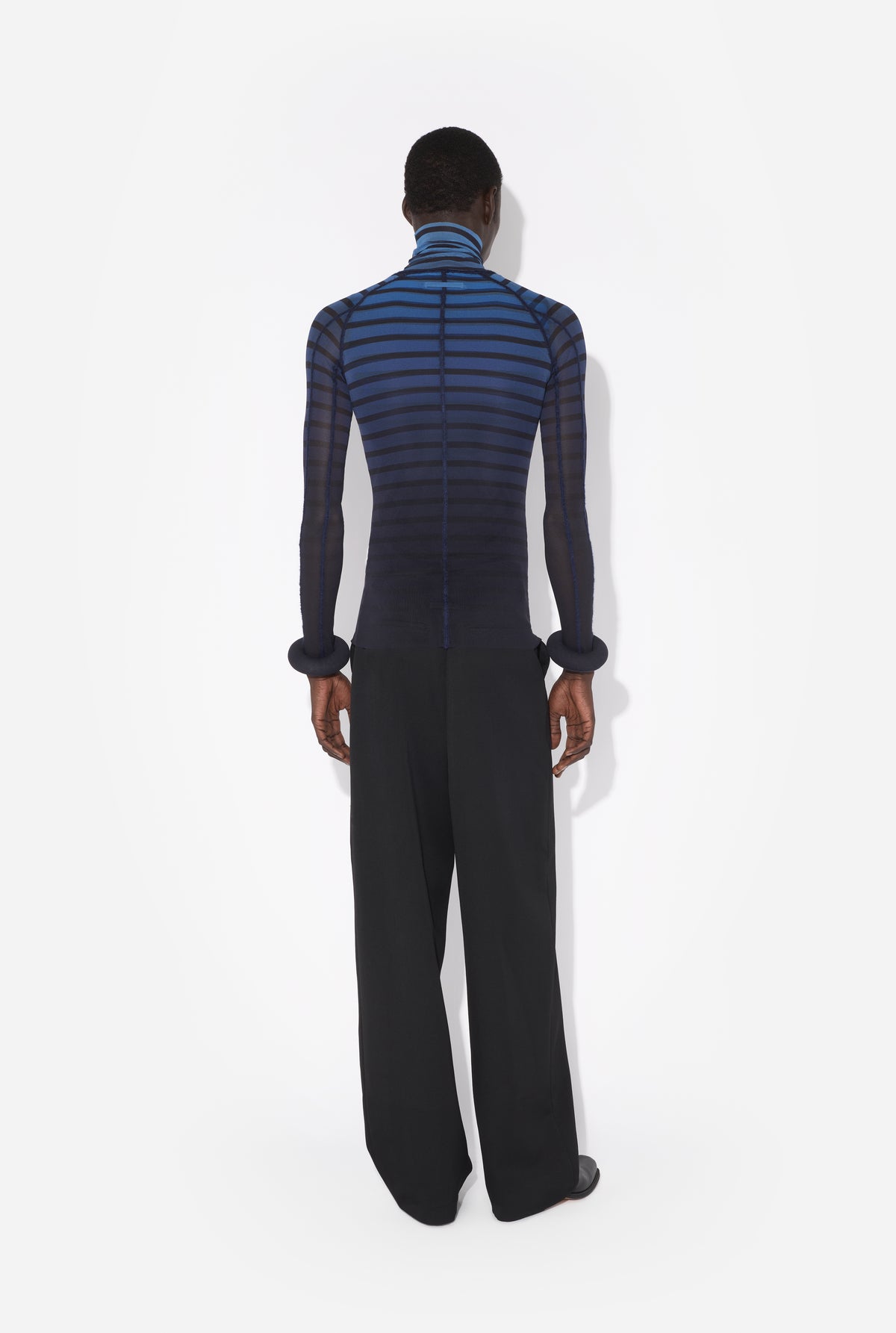 Mesh Turtleneck Long Sleeves Top With 3D Cuff - Black & Navy & Lightblue