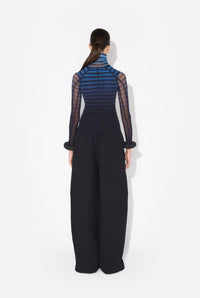 Mesh Turtleneck Long Sleeves Top With 3D Cuff - Black & Navy & Lightblue