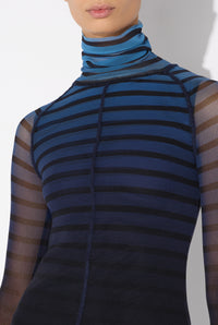 Mesh Turtleneck Long Sleeves Top With 3D Cuff - Black & Navy & Lightblue