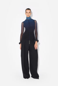 Mesh Turtleneck Long Sleeves Top With 3D Cuff - Black & Navy & Lightblue