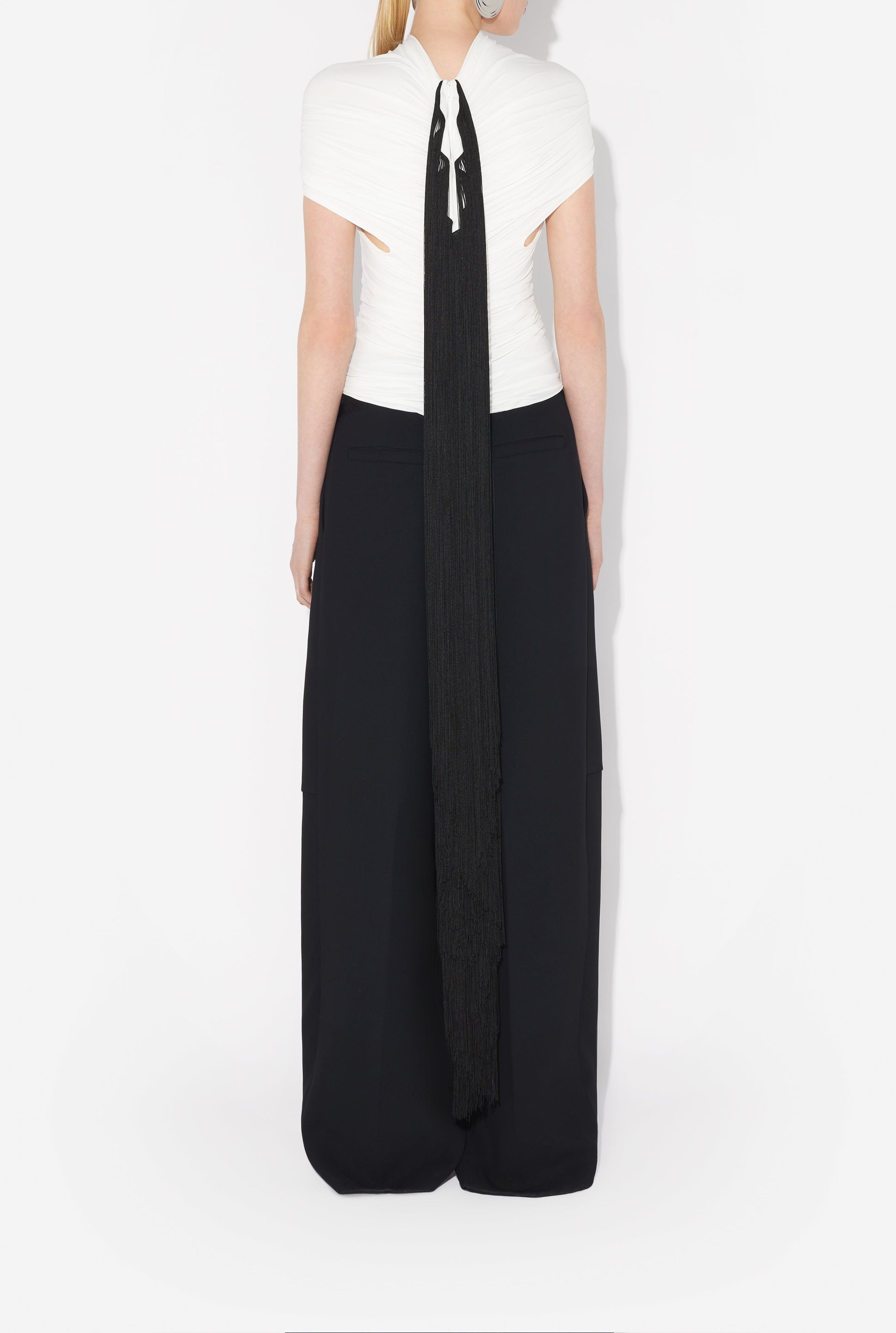 Top drapé à franges - White & Black