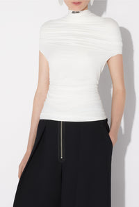 Top drapé à franges - White & Black