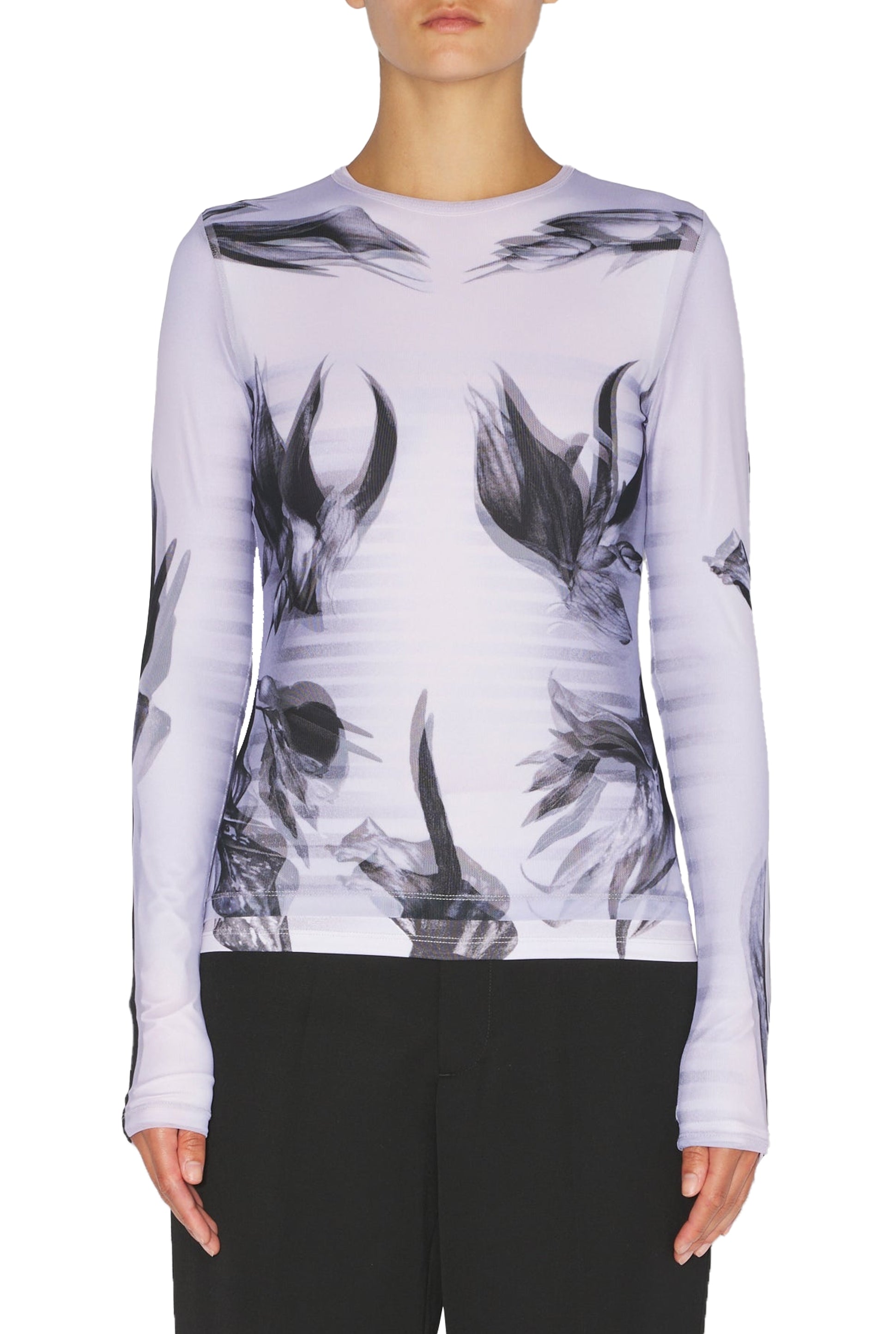 Haut imprimé Flower Body Morphing - White & Grey & Black